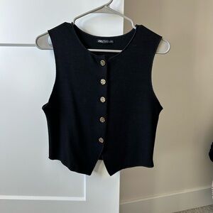 Zara Black Sleeveless Button-Up Top